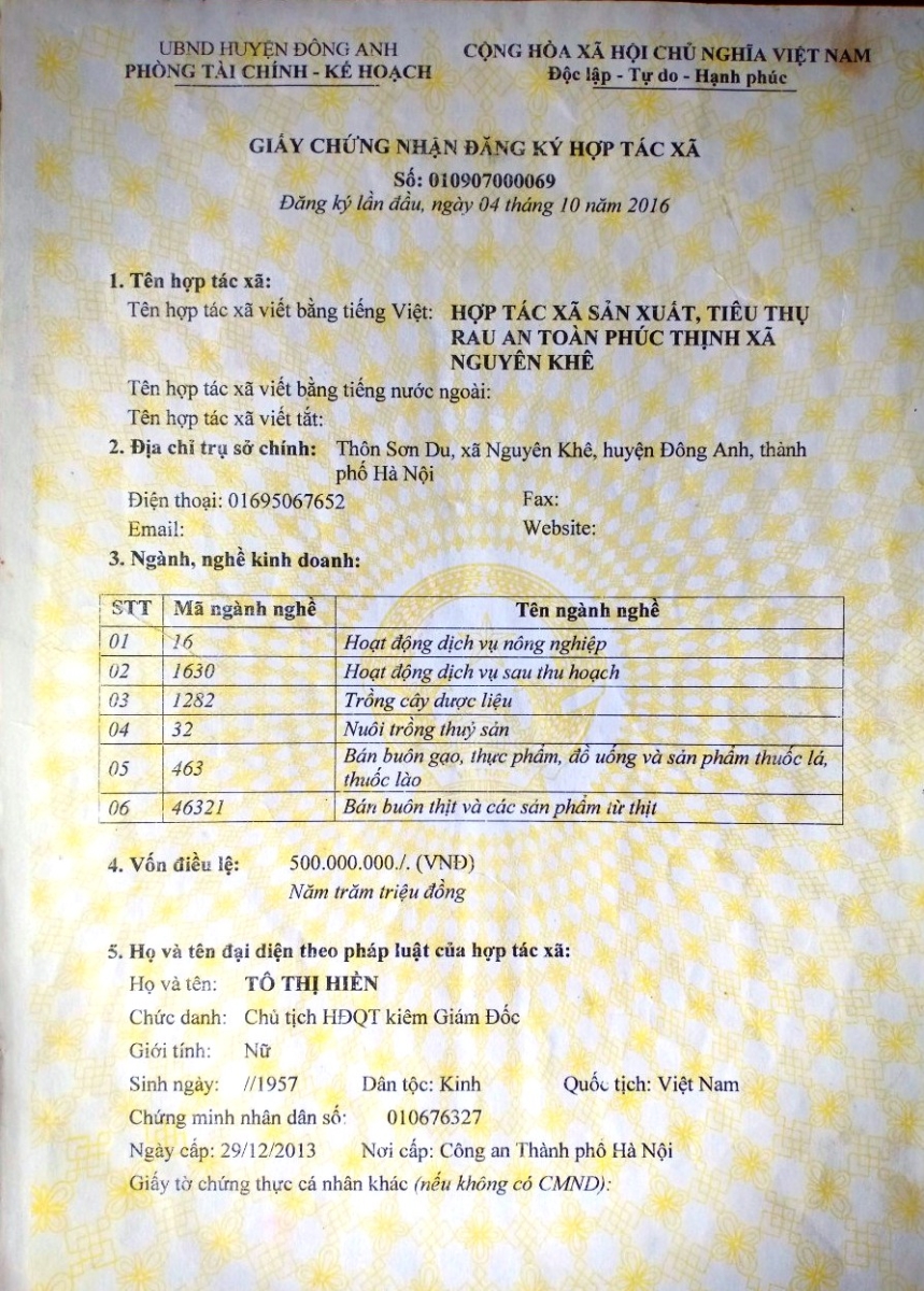 Thủ tục đăng ký kinh doanh tại Hợp tác xã